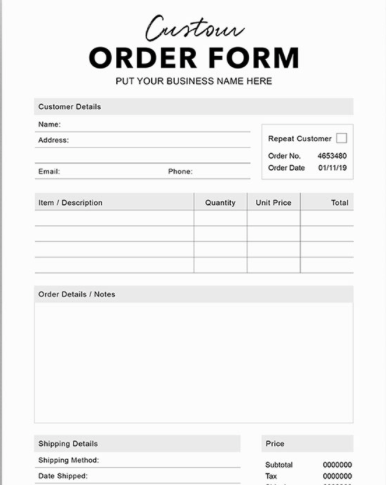 Jacket order form